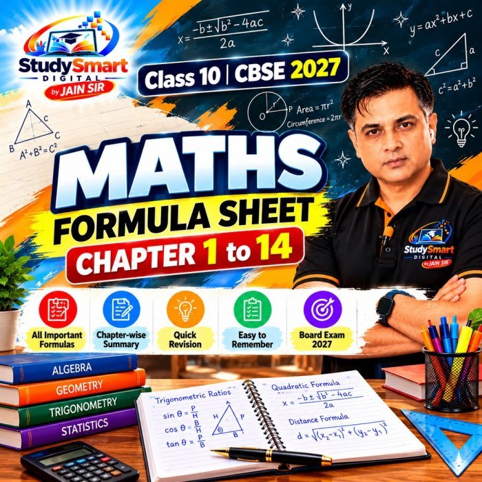 Class 10 Maths Formula Sheet - All 14 Chapters (Jain Sir)